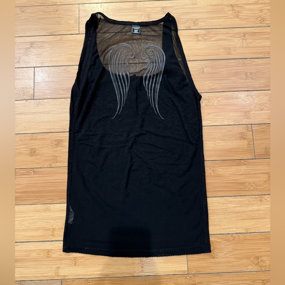 Classic Vive Maria Fallen Angel Vintage Black Angel Wings Mesh Back Tank Top